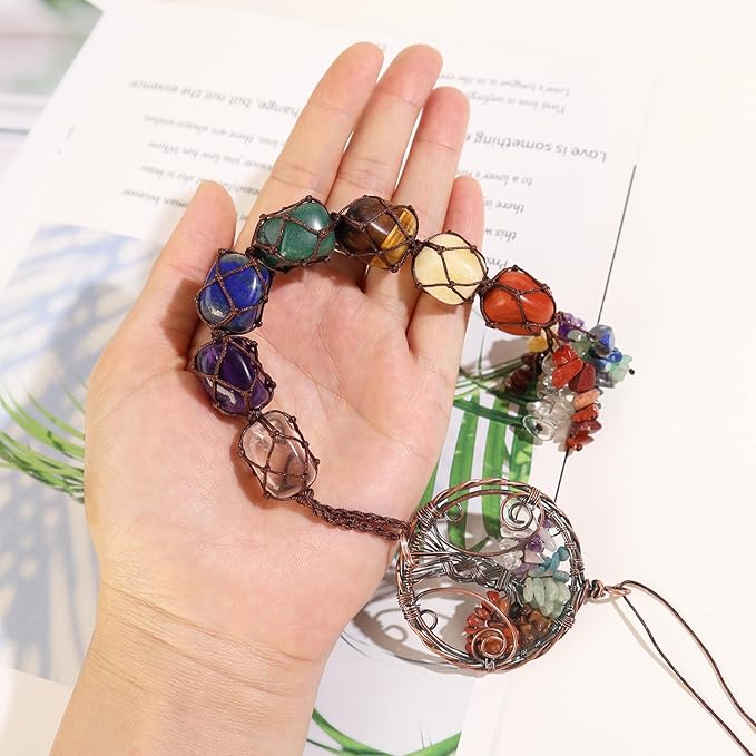 Anjiucc Handmade Crystal Window Car Hanging Ornaments 7 Chakra Home Ornament Yoga Meditation Car Decoration（A-Style 11）