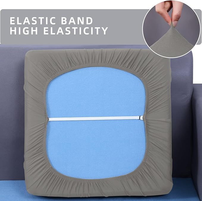 hyha Waterproof Couch Cushion Covers, Stretch Sofa Couch Seat Slipcover for Dog Washable, Non-Slip Waterproof Outdoor Cushion Covers for Patio Furniture Replacement (2 Pieces, Khaki)