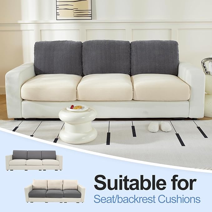 Large Backrest Cushion Covers Super Stretch Back Covers for 3 Cushion Couch Sofa, Couch Back Cushion Covers Featuring with Chenille Yarn (Softer Version, 3PC, Dark Grey)