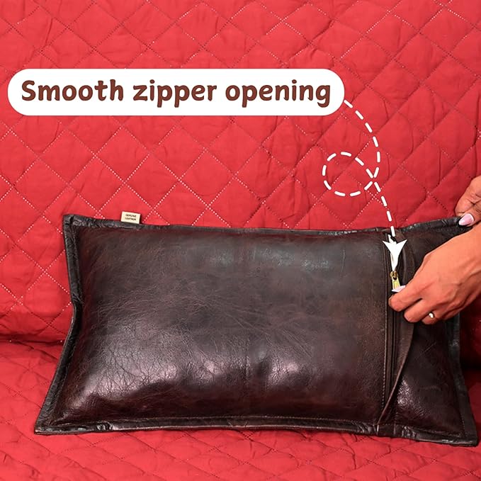 100% Lambskin Leather Pillow Cover - Sofa Cushion Case - Decorative Throw Covers for Living Room & Bedroom, 20x28 Inch - Dark Brown Crunch Box Pack of 1