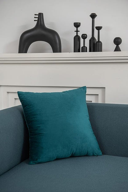 16x16 Throw Pillow Cases Teal: 2 Pack Cozy Soft Velvet Square Decorative Pillow Covers for Farmhouse Home Decor