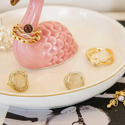 Flamingo Ring Holder Dish, Ceramic Jewelry Tray Trinket Dish for Necklace Keychain Organizer, Cute Funny Birthday Wedding Mothers Day Gift for Women Friends Girls
