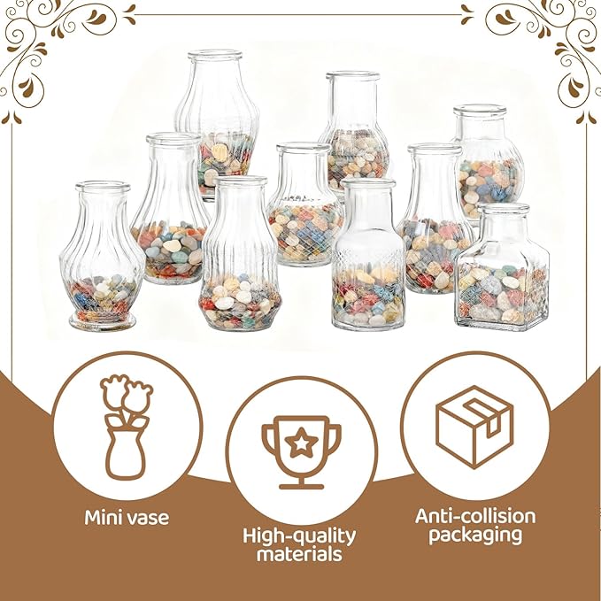 20 Pcs Glass Bud Vases Set, Mini Vintage Bulk Clear Vases for Centerpieces Decor, Cute Tiny Glass Flower Vases for Wedding Party Home Table Decoration