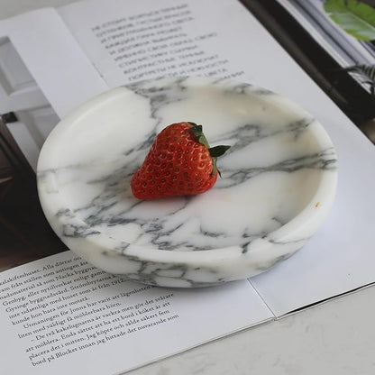 Natural Travertine Marble Jewelry Dish 5.5",Trinket Dish for Ring Earring, Gift for Woman Daugther(Arabescato Calacatta)