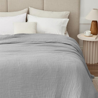 100% Cotton Muslin Blanket 50" x 60", Breathable and Lightweight Cotton Throw Blankets for Couch, Soft Cooling Summer Gauze Blanket for Adults All Season, Light Grey
