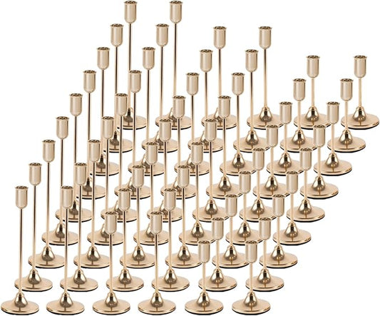 54 Pcs Gold Candlestick Holders Set - Vintage Brass Taper Candle Holder for Pillar Candles - Modern Decorative Centerpiece for Wedding Fireplace Mantel Decor - Cozy Atmosphere Housewarming Gift