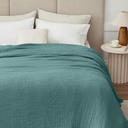 100% Cotton Muslin Blanket Twin XL 66" x 90", Breathable and Cooling Bed Blankets, Soft Boho Bedspread, Gauze Bedding for Adults All Season, Turquoise, Teal