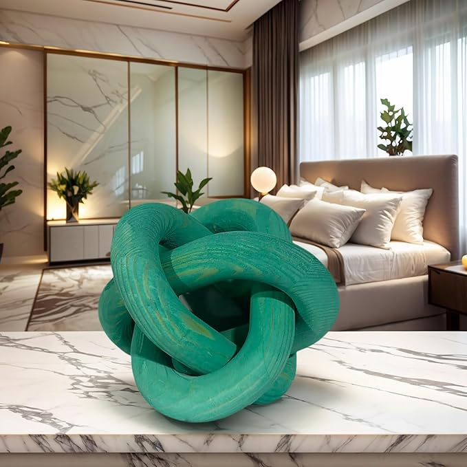 Wood Knot Decor -Coffee Table Decor Shelf Decor Table Books Hand Carved Home Decoration Boho Country Rustic Modern Shabby Chic Style 3 Link Wooden Knot Chain Link Decor (Green)