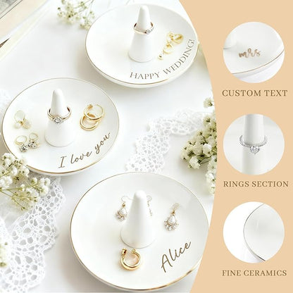 Personalized Mrs Ring Dish, Custom Ceramic Jewelry Dish, Holder Ring Holder for Friends,Birthday Mother's Day Christmas New Year Gift, Engrave Names, Dates or Special Messages