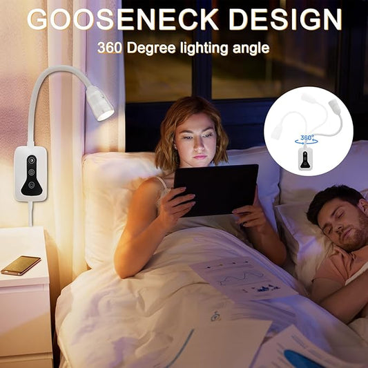 1 Pack Wall Mounted Headboard Reading Light, LED Dimmable Touch Control, Adjustable Neck, Ideal for Bedside, Office, or Reading（White）