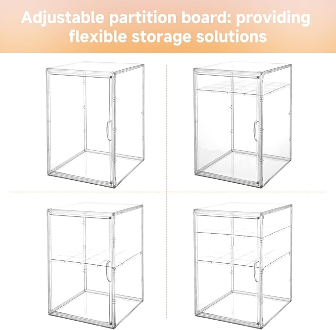 Baby Bottle Organizer, 3 Tiers Adjustable Clear Acrylic Baby Bottle Storage Organizer with 3 Removable Dividers and Magnetic Door, Suitable for Countertop and Kitchen