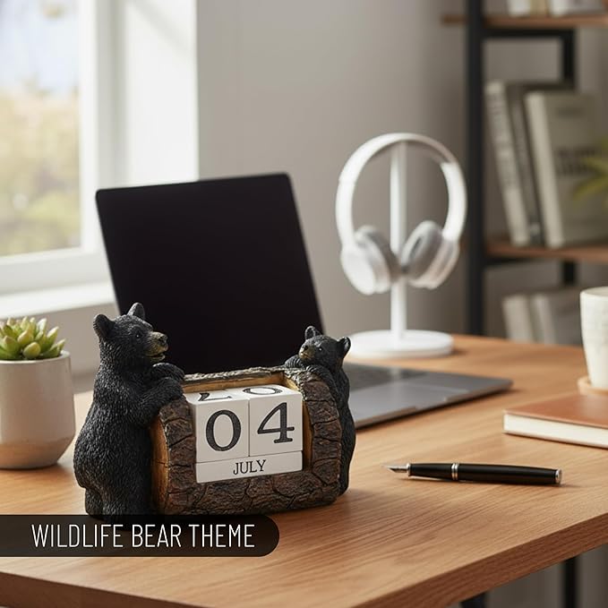 Pine Ridge Desk Calendar Blocks - Perpetual Calendar, Flip Month And Day Date Blocks, Rustic Calendars For Home, Office, Classroom And Decor (Black Bear)