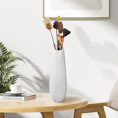 12Inch Tall White Ceramic Flower Vase,Home Decor White Vases for Pampas Grass,Modern Textured Vases for Living Room Decorations,Shelf,Table Centerpieces,Farmhouse Small Ceramic Vase
