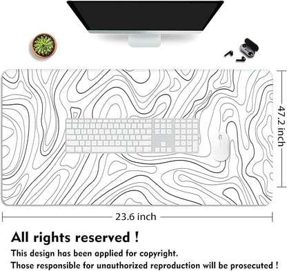 White Topographic Mouse Pad XXXL - Giant Full Desk Gaming Mat, Huge Keyboard Pad for Ultimate Battlestation & Room Setup