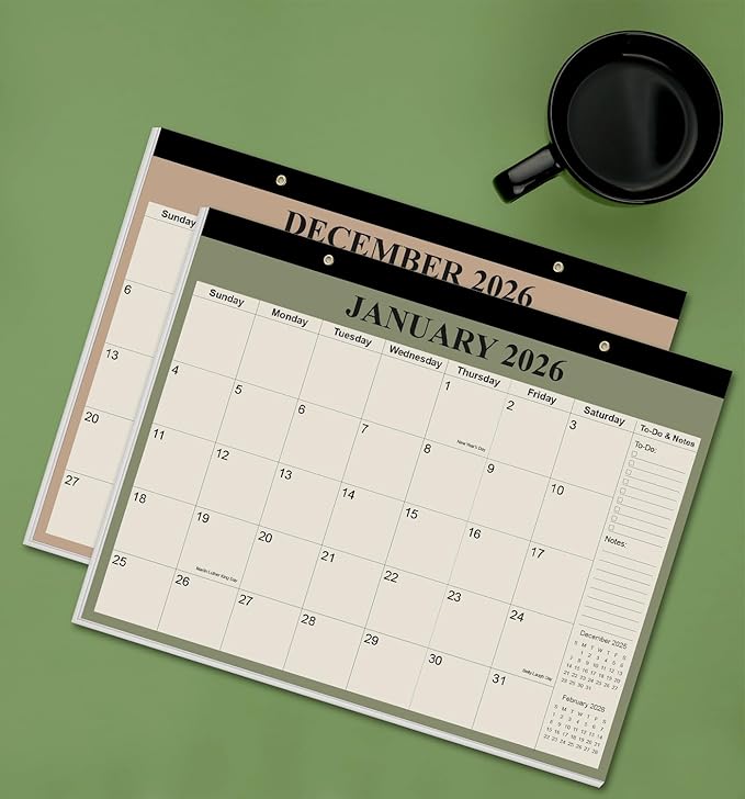 Desk Calendar 2026 - Calendar 2026-2027 from January 2026 to June 2027, 18 Months Calendar with Thick Paper for Office, Home, School Organizing, 14" X 11", Cyan