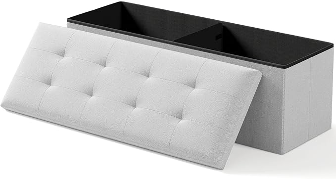 Folding Storage Ottoman Bench, Multi-Functional Ottoman Foot Rest, End of Bed Bench, Storage Chest for Living Room, Bedroom, Hallway, Entryway, Holds Up to 600 lbs (Light Gray, 43 Inches)