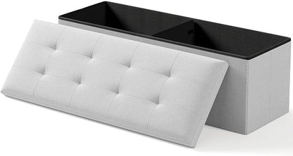 Folding Storage Ottoman Bench, Multi-Functional Ottoman Foot Rest, End of Bed Bench, Storage Chest for Living Room, Bedroom, Hallway, Entryway, Holds Up to 600 lbs (Light Gray, 43 Inches)