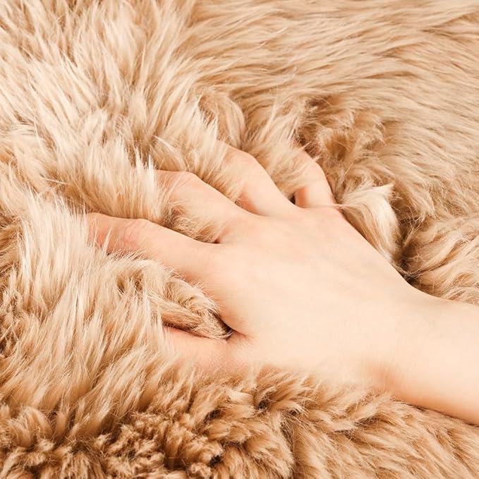 OGLAND Genuine Fluffy Sheepskin Rug, Shaggy Wool Fur Lambskin Throw Pad for Bedroom Living Room Carpet Sofa Cover Chair Side of The Bed Couch Bench Dog Pray Cushion Mat