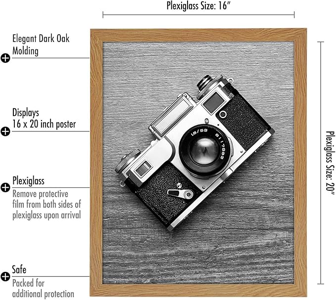 Americanflat 16x20 Picture Frame with Polished Plexiglass - Wide Picture Frames Made of Engineered Wood for Vertical or Horizontal Wall Display - Epic Collection - Dark Oak