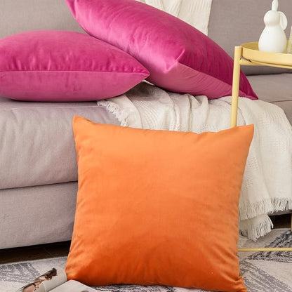 MIULEE Pack of 2, Velvet Soft Solid Decorative Square Throw Pillow Covers Set Cushion Case for Spring Sofa Bedroom Car 18x18 Inch 45x45 Cm Hot Pink