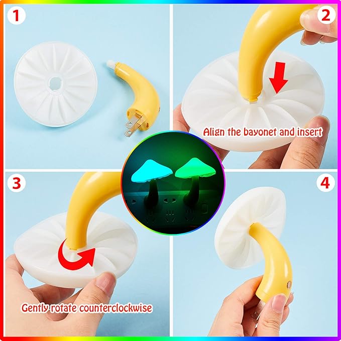 Honoson 4 Pieces Mushroom Night Light LED Night Light Plug in Lamp 7 Color Magic Mini Pretty Mushroom Shaped Lamp Adults(Colorful Light with White Cover)