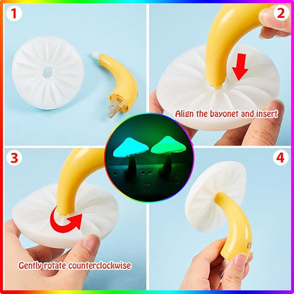 Honoson 4 Pieces Mushroom Night Light LED Night Light Plug in Lamp 7 Color Magic Mini Pretty Mushroom Shaped Lamp Adults(7-Color Light with White Cover)