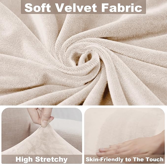NAISI Sectional Couch Cover 1 Piece Velvet Separate Chaise Lounge Cover Soft Stretch Sofa Slipcovers for Left/Right Chaise Sectional Couch(Chaise Lounge,Beige)
