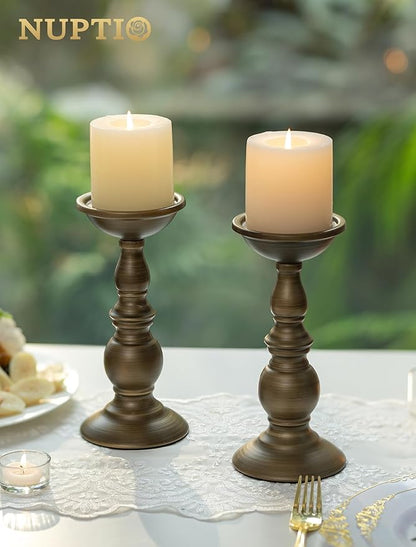 Bronze 2 Pcs Iron Pillar Candle Holders, Most Ideal for 3" Pillar Candles, Gifts for Wedding, Party, Home, Spa, Reiki, Votive Candle (2 x L)