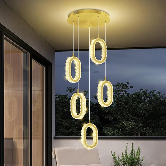 Dimmable 5-Light Oval Ring Chandelier for Dining Room, Gold Ring Pendant Light for Kitchen Island,Hallway, Entryway, Passway, Bedroom, Balcony Living Room