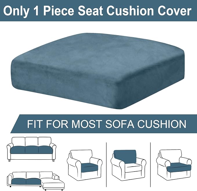 Couch Cushion Cover Velvet 1 Piece Seat Cushion Cover Stretch Armchair Cover Separate Sectional Sofa Slipcovers Furniture Protector (1-Seater or Sofa Backrest, Teal)