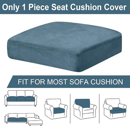 Couch Cushion Cover Velvet 1 Piece Seat Cushion Cover Stretch Armchair Cover Separate Sectional Sofa Slipcovers Furniture Protector (1-Seater or Sofa Backrest, Teal)