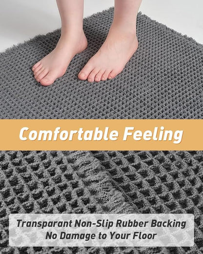 Upgraded Waffle Runner Rug Super Absorbent Non Slip Bath Mats for Bathroom Floor Machine Washable Bathroom Runner Rug with Tassels, Ideal for Hallway Bedroom Laundry Room, Dark Grey, 2'x 4'（24" x 48")