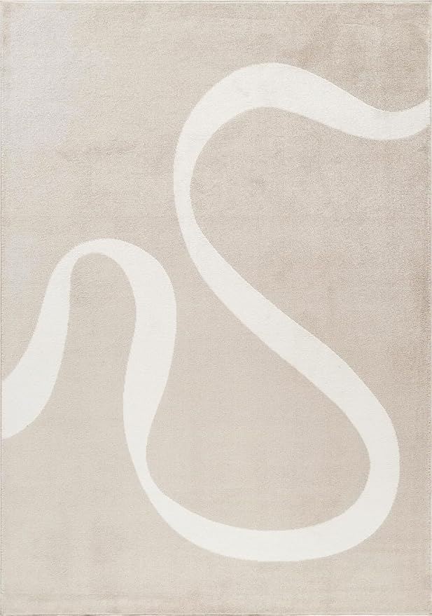 Abani Deco Collection Area Rug - Beige Modern Abstract Ribbon Design - 4' x 6' - for Living Room, Bedroom & Office