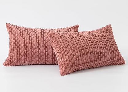 Kevin Textile Throw Pillow Covers Soft Corduroy Decorative Set of 2 Valentines Day Boho Striped Pillow Covers Pillowcases Farmhouse Home Decor for Couch Bed Sofa Living Room 12x20 Inch Blush Pink