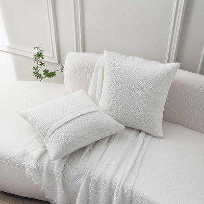 FUTEI Christmas Pack of 2 White Decorative Throw Pillow Covers 18x18 Inch Soft Cozy Solid Boucle Textured Cushion Case,Modern Home Decor for Couch Bed Living Room