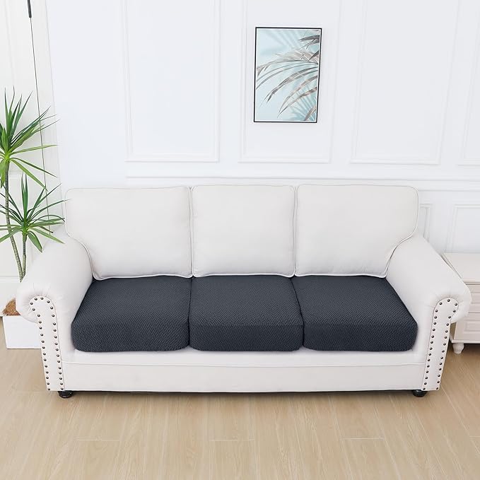 Smiry Waterproof Couch Cushion Covers, Stretch Jacquard Thick Sofa Cushion Covers, Washable Seat Slipcover Elastic Furniture Protector for Pets, Kid (3PC, Dark Grey)