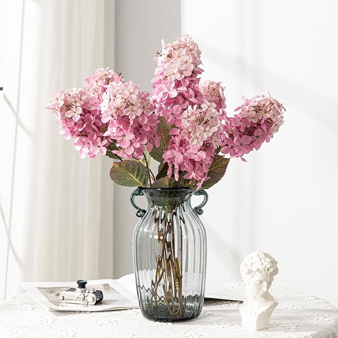 Hydrangea Artificial Flowers ,Fall Hydrangeas Artificial Flowers, Fake Fall Dried Hydrangea Decoration,Faux Silk Flower With Stems Winter Decor Indoor and outdoor(Pink 24"8pcs) Without Vase