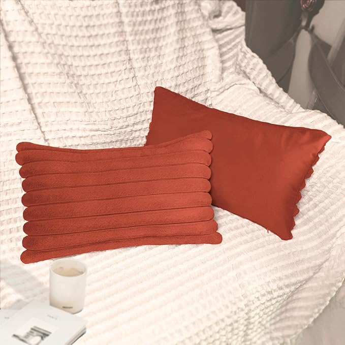 2 Pack 12x20 Pillow Cover Velvet Pillow Covers, Faux Fur Oblong Throw Pillow Covers for Living Room Decorations Throw Pillow Case, Throw Pillow Cover Cushion Cover for Home Sofa Bedroom Car, Rust
