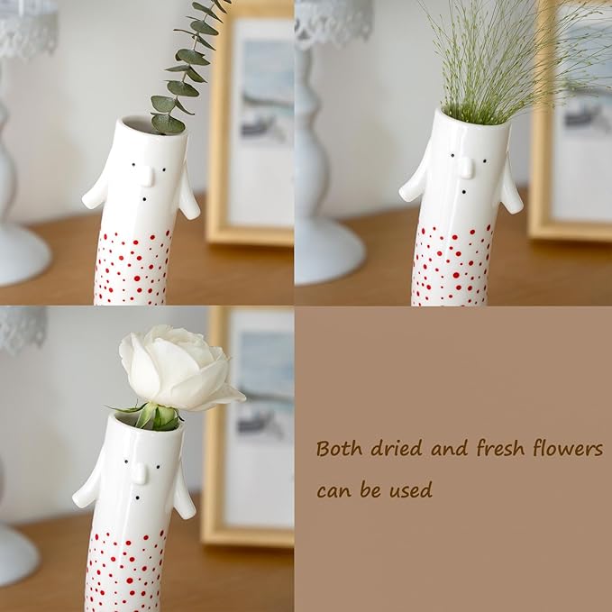 Family Face Vases Set of 3 - Cute Handmade Ceramic Bud Vases for Pretty Flowers - Unique Modern Decor - Aesthetic Small Flower Holders for Home Elegance