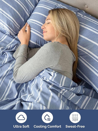 Extra Deep King Sheet Set - 6 Piece Breathable and Cooling Sheets - Hotel Luxury Bed Sheets Set - Easy Fit - Soft, Wrinkle Free and Comfy Sheets Set - Blue Striped Sheet Set with Extra Deep Pockets
