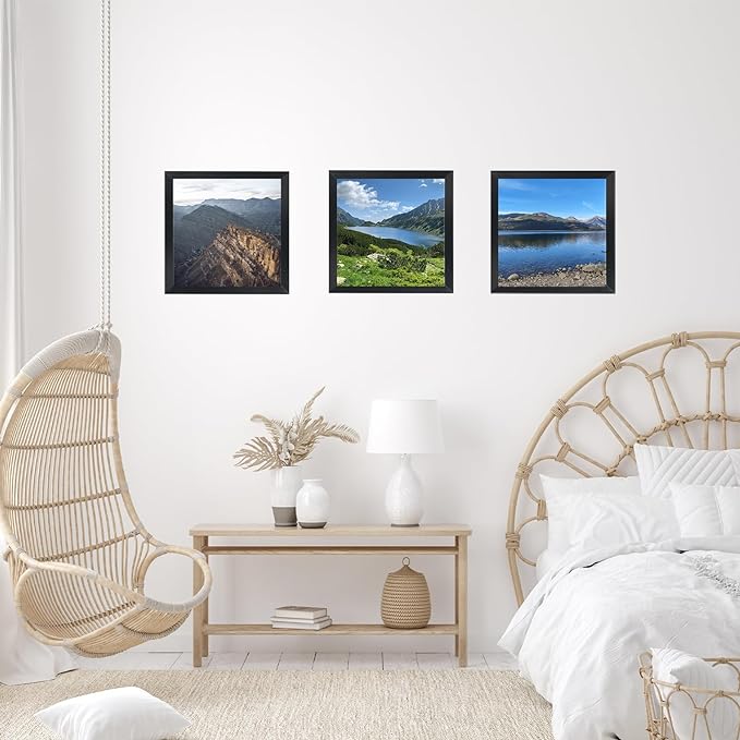 6x6 Picture Frame Set of 2 for Wall Hanging or Tabletop, 6 x 6 Square Wall Gallery Poster Photo Frame with Shatter Resistant Plexiglass, 2 Pack, Black