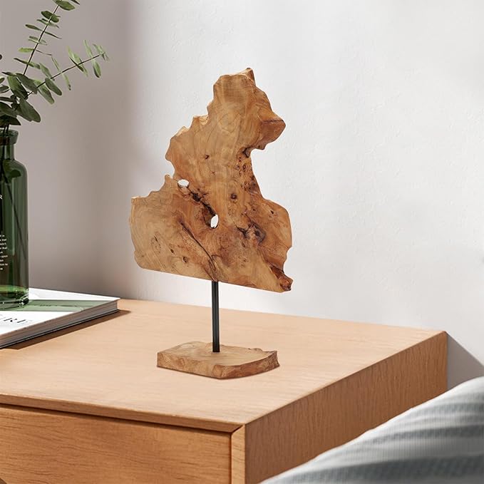 NAHARO Handcarved Root Wood Abstract Sculpture – Unique Rustic Tabletop Decor for Living Room,Entryway or Office, Eco-Friendly Wooden Art Gift