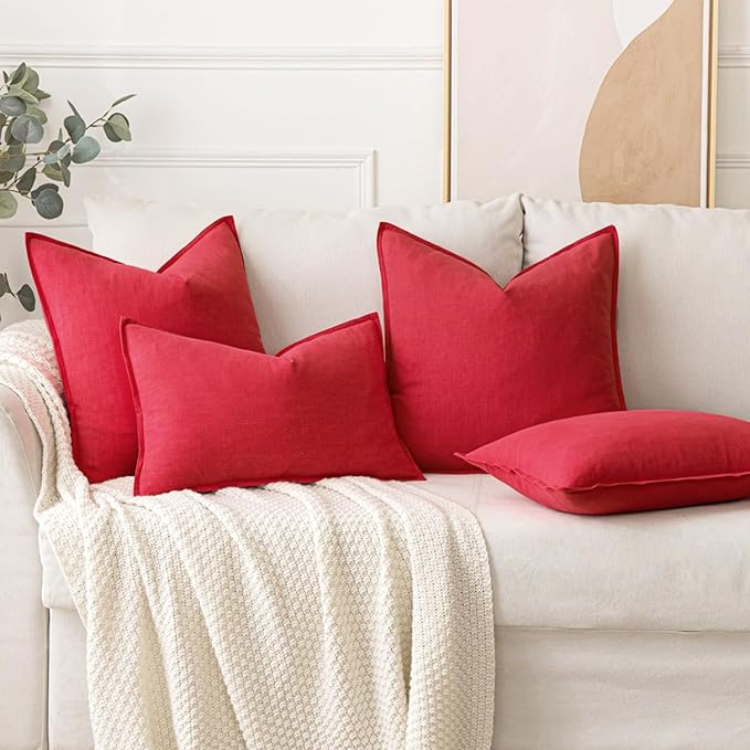 MIULEE Christmas Decorative Linen Pillow Covers 20x20 Inch Red Boho Farmhouse Neutral Couch Throw Pillows for Bed Pack of 2 Accent Modern Pillowcase Sofa Livingroom Home Decor