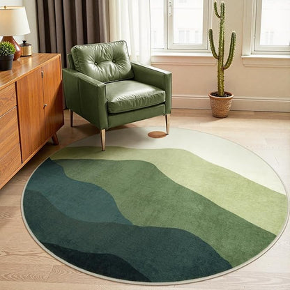 Sunrise Circle Area Rug 5ft, Large Round Rugs for Living Room Non-Slip Washable Bedroom Carpet, Mountain Modern Throw Mat for Dining Room Nursery Classroom(Green)