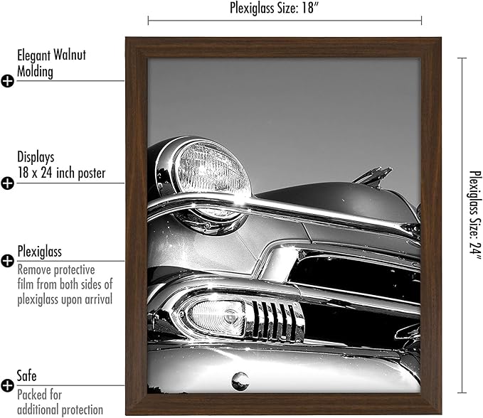 Americanflat 18x24 Poster Frame with Polished Plexiglass - Wide Picture Frames Made of Engineered Wood for Vertical or Horizontal Wall Display - Epic Collection - Walnut