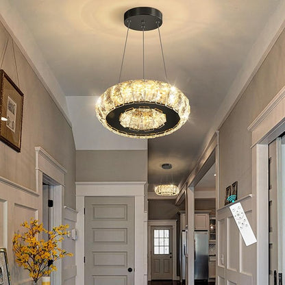 LED Ring Chandelier Modern Pendant Lights for Kitchen Island Dining Room Remote Dimmable Hanging Light Entryway Bedroom Crystal Lighting Black Chandeliers