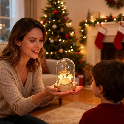 QUELIEN Mushroom Night Light in Glass Dome - Warm White LED Mushroom Lamp for Home Decor, Unique Housewarming Gifts for Women Mom, Bedroom Office Desk Decor (Yellow-1)