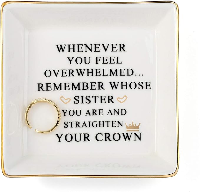 JoycuFF Inspirational Gift for Sister - Sister Gifts for Birthday, Christmas, Mother's Day - Trinket Dish Decorative Ring Dish Jewelry Tray Home Decor