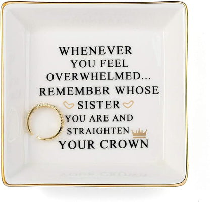 JoycuFF Inspirational Gift for Sister - Sister Gifts for Birthday, Christmas, Mother's Day - Trinket Dish Decorative Ring Dish Jewelry Tray Home Decor