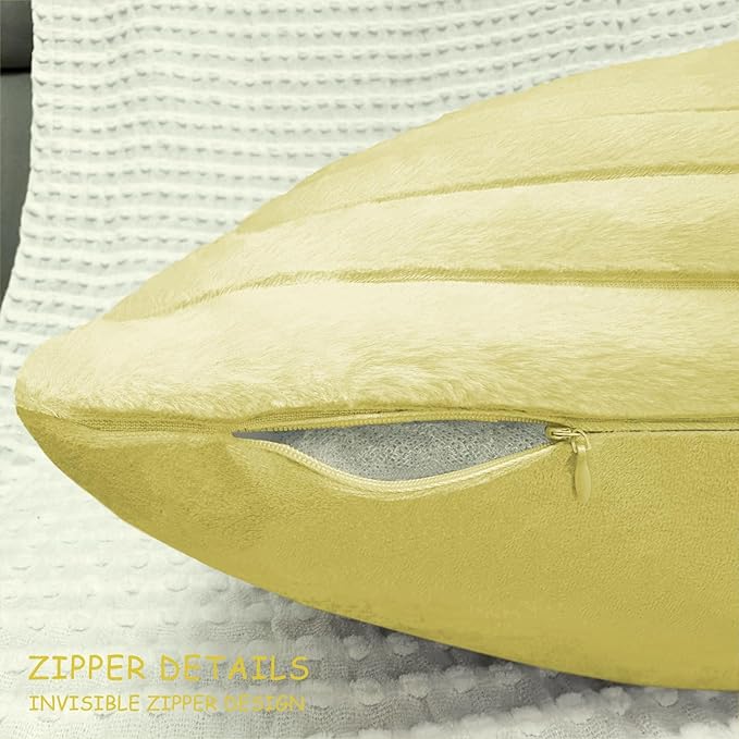 2 Pack 18x18 Pillow Cover Velvet Pillow Covers, Faux Fur Square Throw Pillow Covers for Living Room Decorations Throw Pillow Case, Throw Pillow Cover Cushion Cover for Sofa Bedroom Car, Lemon Yellow